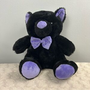 Petsmart Lucky the Black Cat Plush Stuffed Dog Toy Squeaker Purple Bow Tie